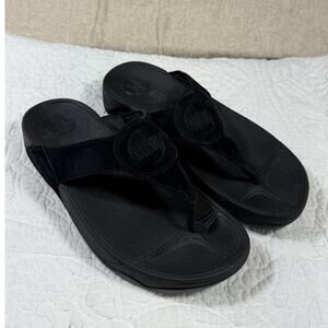 FitFlop Women 9 Black Suede Strap Comfort Sandal Slip On Casual  Flip Flops